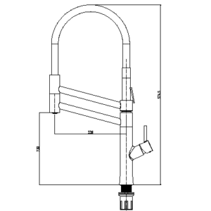 ברז מטבח גבוה נשלף שתי מצבי זרימת מים שונים – פיה גדולה ומסתובבת